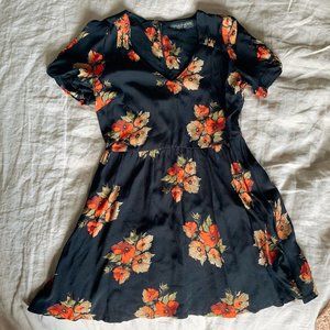 Topshop Black Floral Puff Sleeve Tea Dress